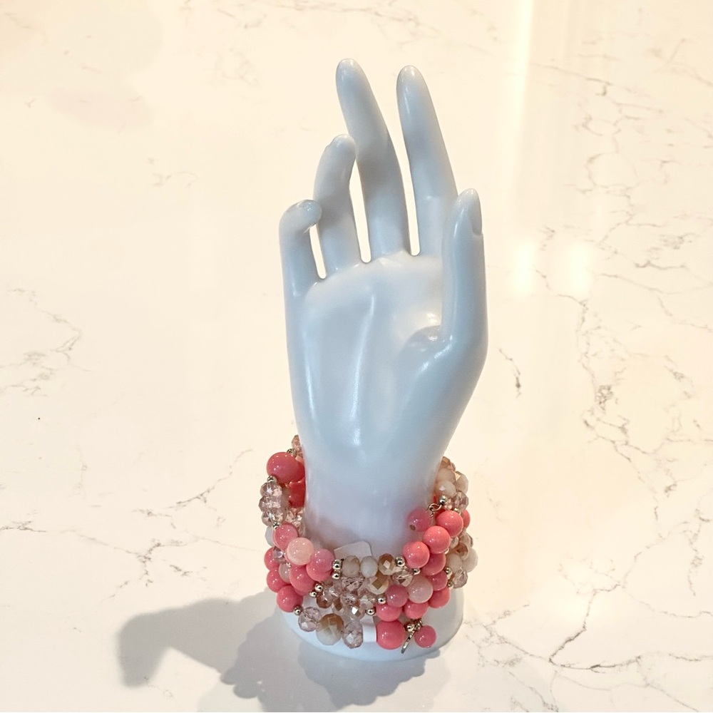 NWT Neiman Marcus Coral Pink Multi-Bead Stretch Bracelet - Picture 2 of 5